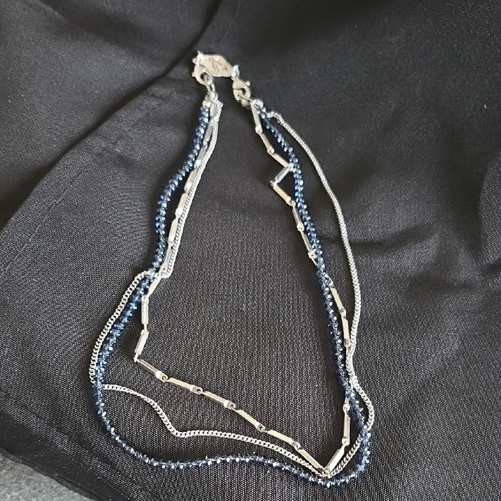 Chic Silver and Blue Layered Necklace